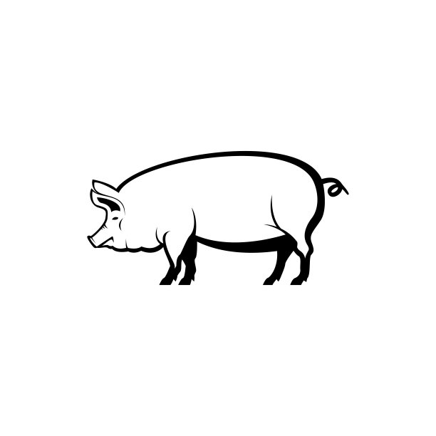矢量猪剪影视图侧面的复古图标，标志，徽章，标签模板复古设计元素。在白色背景上隔离