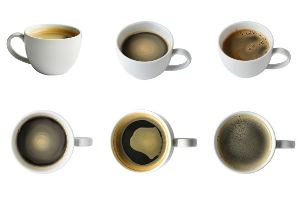 咖啡收集在任何角度的剪切路径，正常和顶视图。这是美式咖啡，黑色的。
