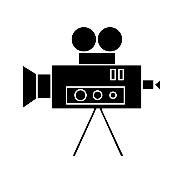 视频电影摄像机复古图标，矢量插图，标志上孤立的背景