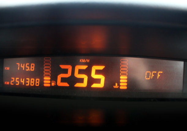 汽车速度表。高速交通。电子面板。