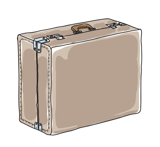 棕色行李箱，手提箱，复古手绘可爱的矢量艺术插图