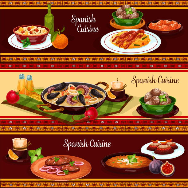 西班牙美食、地中海美食旗帜套装