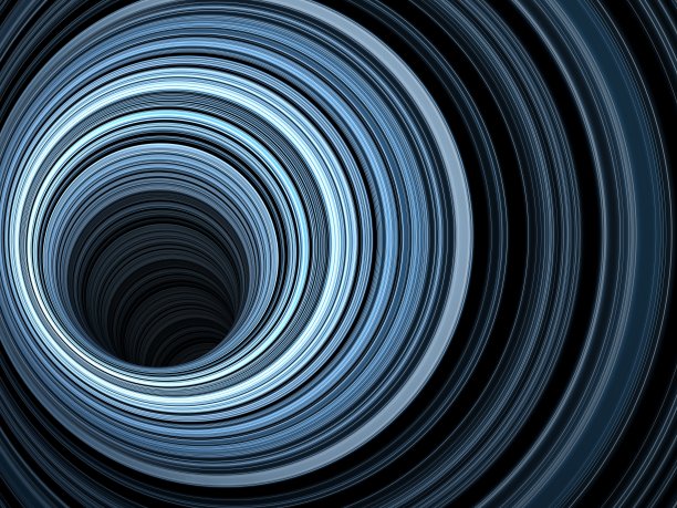 隧道发光的蓝色环，3d渲染