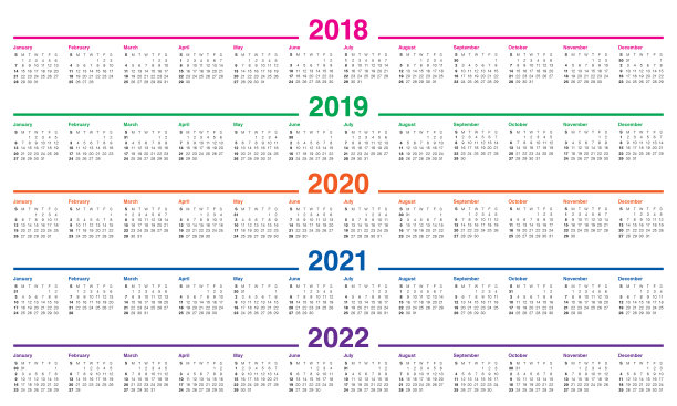 2018年2019年2020年2021年2022年日历矢量