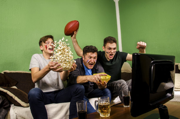 狂喜的家庭,父亲和儿子为着陆欢呼