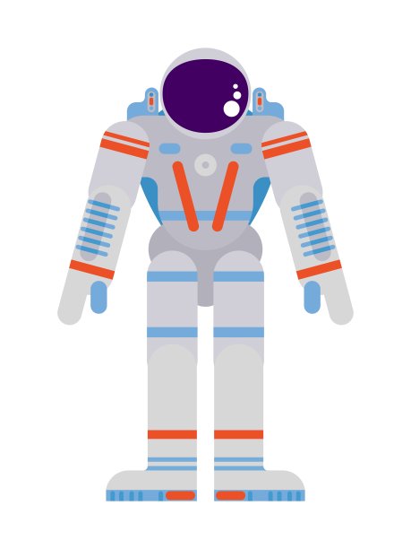 在白色背景下穿着太空服的先锋宇航员