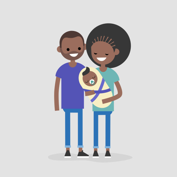 年轻现代黑人家庭观念。母亲，父亲和他们的孩子/平面可编辑矢量插图，剪辑艺术