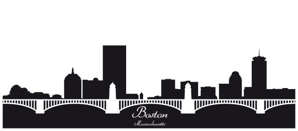 波士顿天际线黑白轮廓