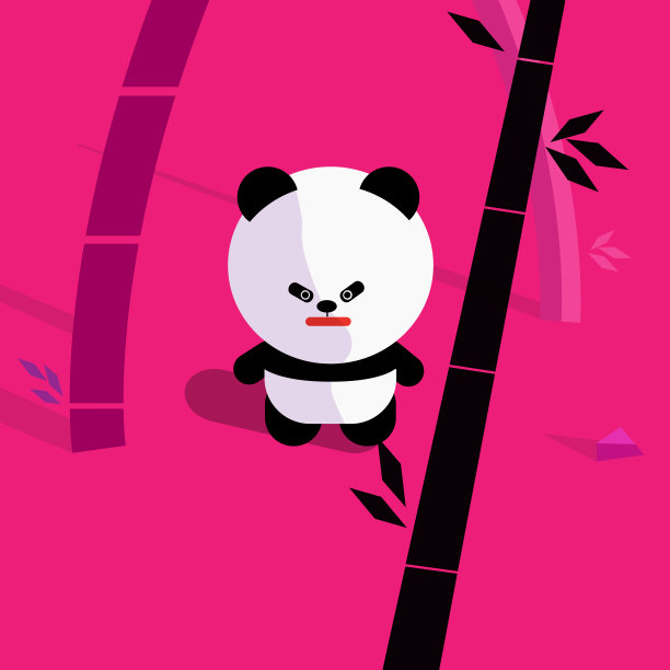 可爱的卡通熊猫在竹林矢量插图。以竹子为背景设计熊猫形象。熊猫站在丛林里。