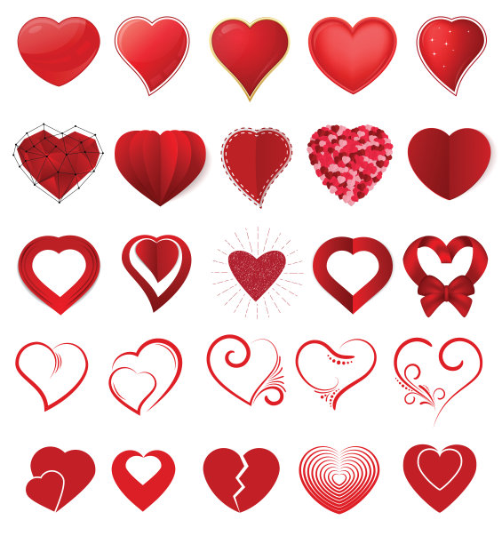 心在情人节在爱向量可爱的红色标志上心形的庆祝和贺卡与爱和真诚设置插图孤立在白色的背景