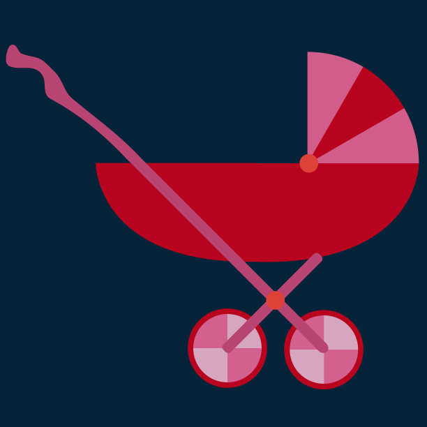 婴儿车推车。红宝宝的婴儿车。平面设计。孩子运输。矢量图