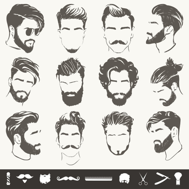 向量组抽象的男性发型剪影
