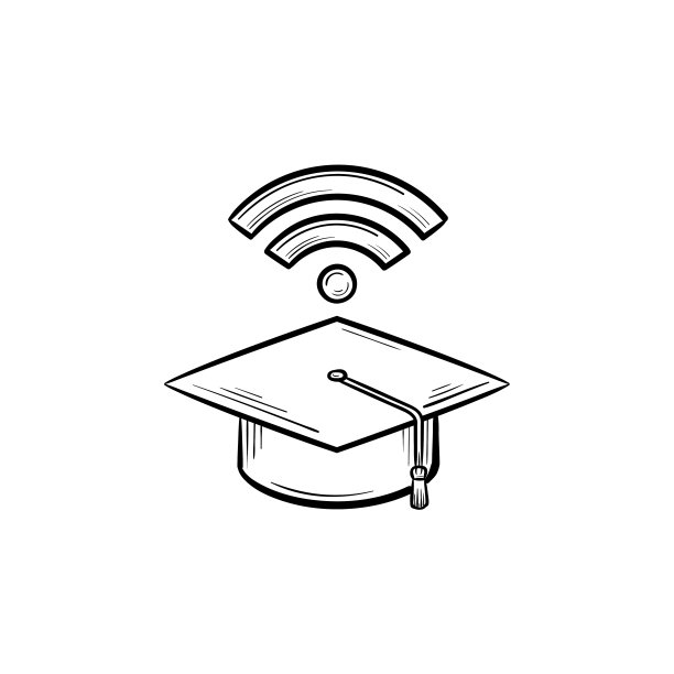 Graduation cap with network wifi sign sketch icon