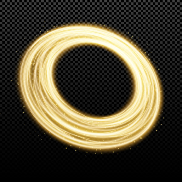 抽象的金色旗帜的漩涡带和粒子在黑暗透明的背景。奇妙的循环。圣诞魔法漏斗。矢量插图。每股收益10