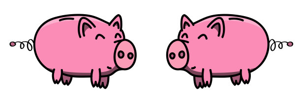粉红色，干净，闪亮，快乐和肥胖的小猪储蓄罐夫妇在卡通风格，插图的孩子