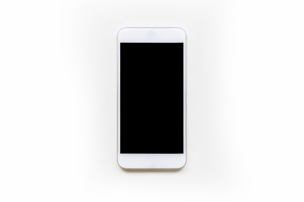 直接前视图白色手机智能手机模型与空白屏幕