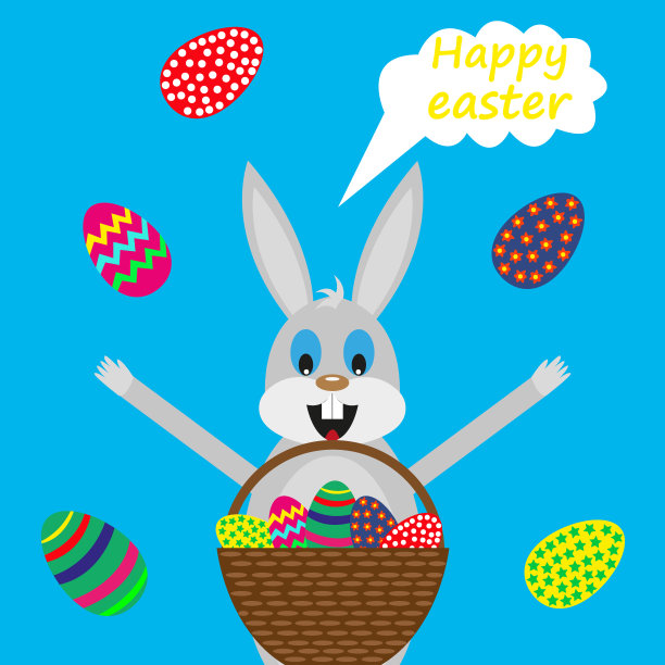 带着一篮子彩蛋的复活节兔子