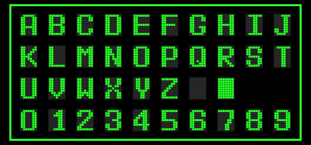 绿色LED数字字体黑色背景(矢量)