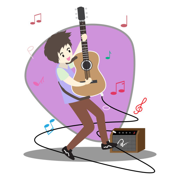 小男孩弹吉他快乐爱情音乐背景人物设计插画矢量卡通风格