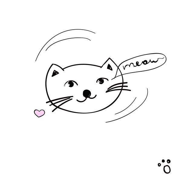 可爱的小猫与文字-喵。矢量时尚卡通猫插图和字母在白色的背景。