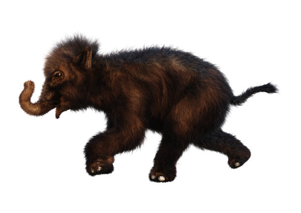 3d插图长毛象宝宝在白色