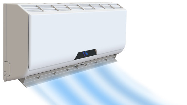 空调,凉风吹冷.3d渲染,在白色背景.