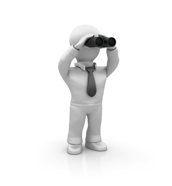 商业角色与双筒望远镜- 3D渲染