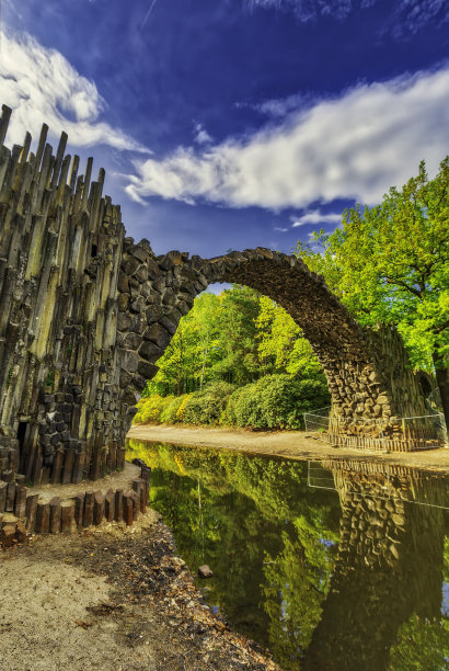 德国Kromlau的Rakotz桥(拱桥，Rakotzbrücke) (HDRi)