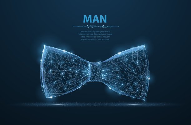 向量男人领带。抽象设计的男士西装布领带蝴蝶结插图在深蓝色的背景与星星。