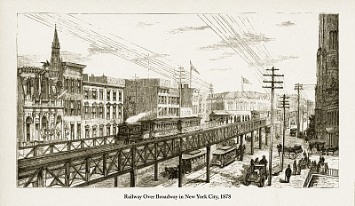 1878年，穿过纽约市百老汇大街的铁路