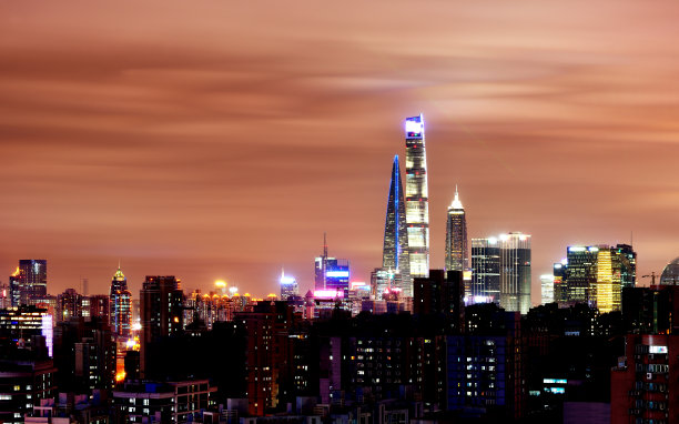 上海夜景天际线，中国