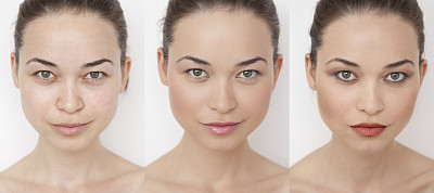 化妆前、中、后的女人