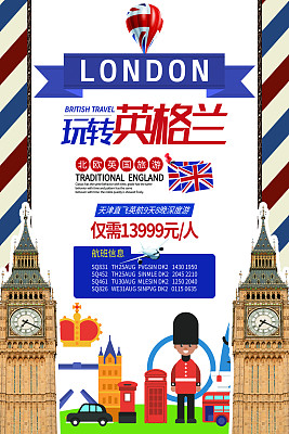 创意卡通英格兰旅游创意海报