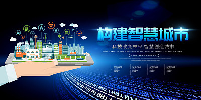 卡通构建智慧城市科技宣传展板 卡通构建智慧城市科技宣传展板