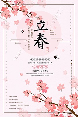 粉色甜美立春二十四节气海报