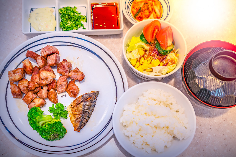 牛排,日本,菜单,韩国食物,热,香料,韩国泡菜,芫荽叶,餐具,沙拉