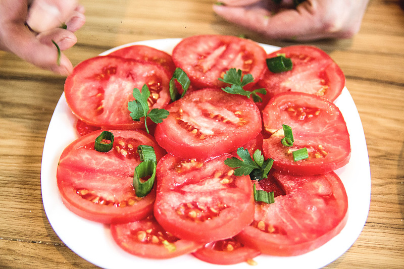 西红柿,横截面,香料,熟的,沙拉,圆形,木制,白色,有机食品,红色