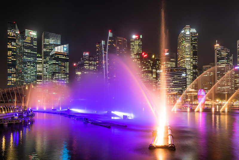 新加坡,照明设备,喷泉,滨海湾,,商务,城市生活,现代,著名景点,河流,水湾