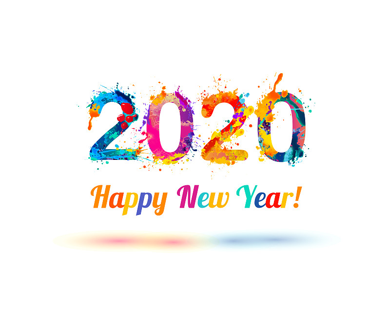 2020,贺卡,新年前夕,水彩画颜料,涂料,节日,纹理,绘画插图,标签,幸福