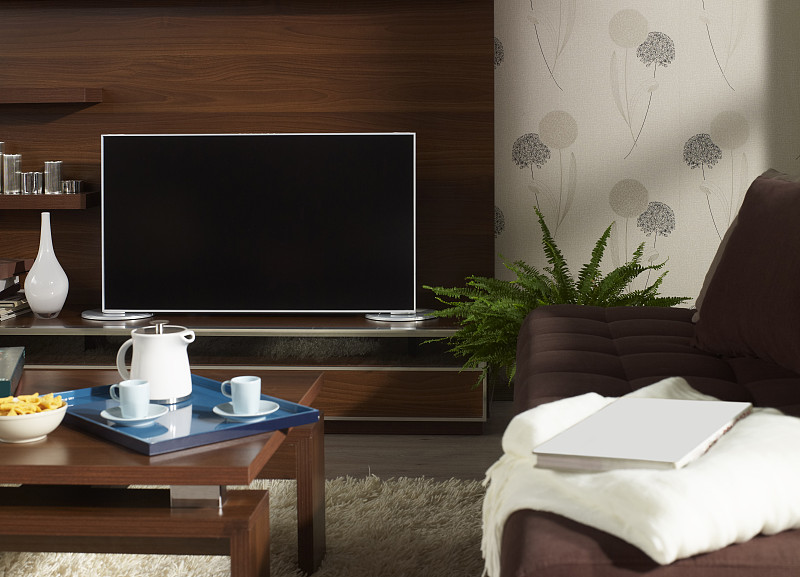 4k分辨率,起居室,电视机,数字化显示,平面屏幕,并排,舒服,技术,沙发,现代