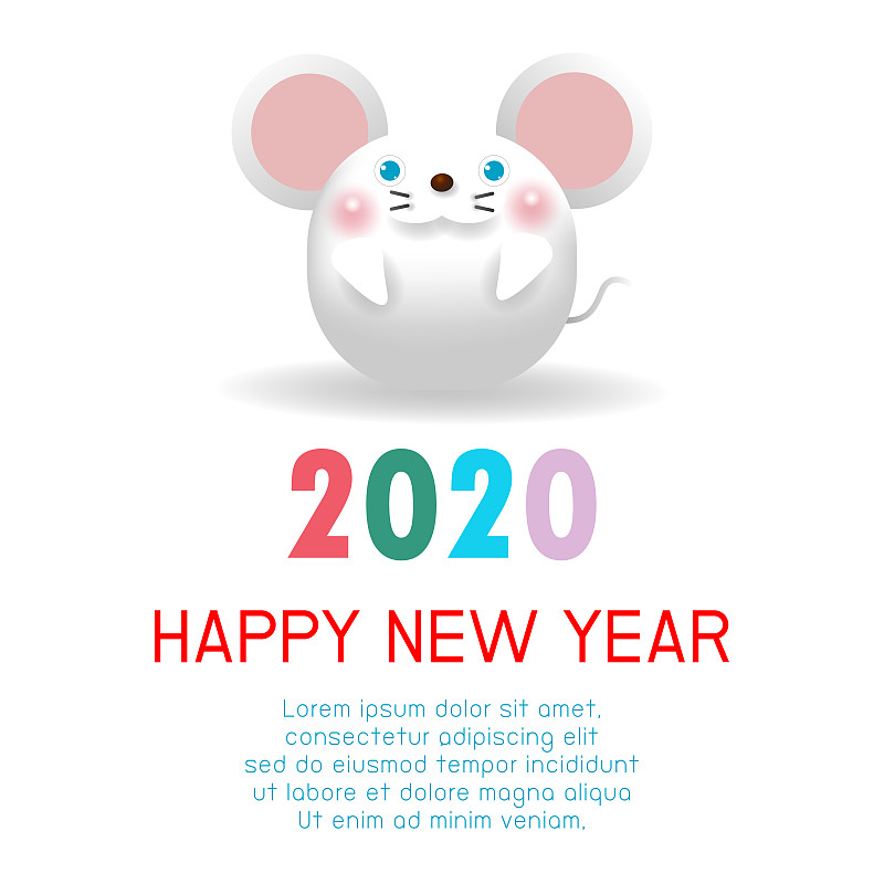 可爱的,绘画插图,矢量,老鼠,贺卡,2020,新年前夕,背景,春节,鼠年