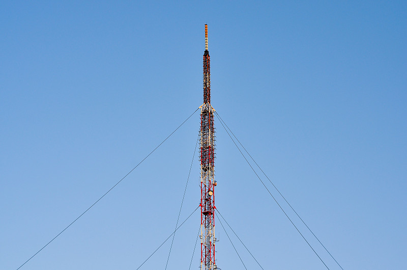 蓝色,天空,杆,无线电通信装置,无线电通信塔,收音机,背景,电视机,红色,金属
