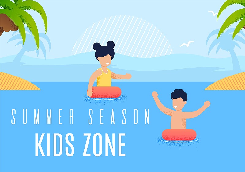 儿童,夏天,季节,文字,多色的,时区,可爱的,湿,热带气候