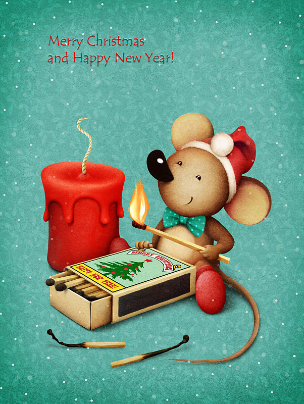 鼠,火柴,蜡烛,季节,冬天,红色,新的,性格,传统,欢乐