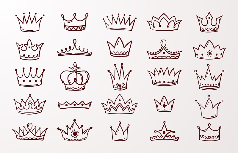 冠状头饰,草图,王冠,乱画,计算机图标,美,矢量,手,女王,墨水