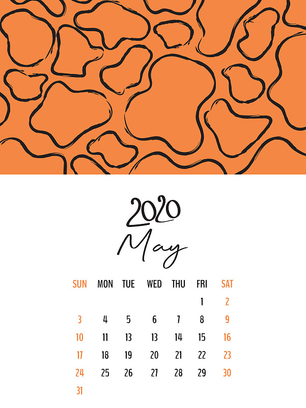 2020,模板,五月,日记,垂直画幅,矢量,星期,开端,高雅,设计