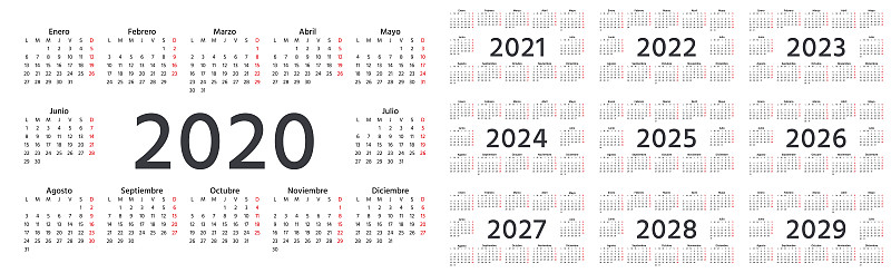 2020,模板,绘画插图,矢量,日历,西班牙,2025,商务,十月,月