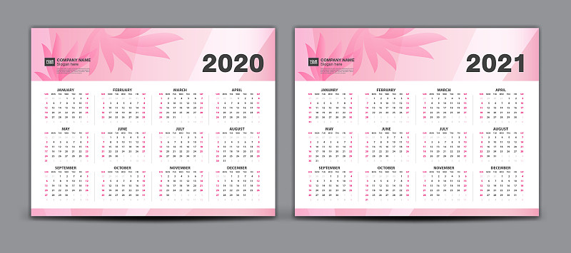 2020,模板,粉色,美,矢量,日历,星期,背景,创造力,静止的
