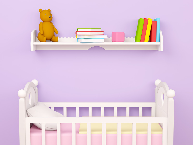 婴儿,卧室,羊毛帽,背景聚焦,泰迪熊,空的,舒服,玩具,床,现代