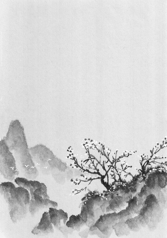 背景,图像,墨水,地形,山,在雾中,传统,水彩画颜料,暗色,风
